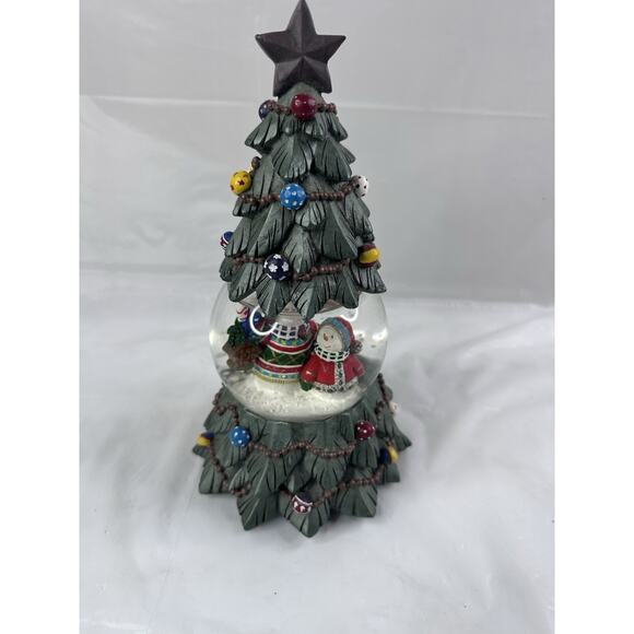 Retired San Francisco Music Box Snow Globe Christmas Tree Snowman Family 12" - Picture 2 of 10
